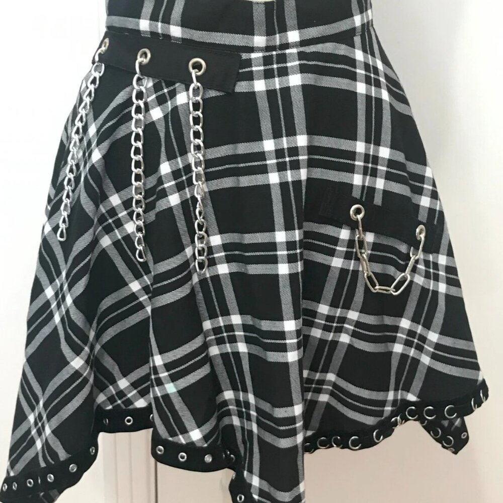 Hell Bunny Y2K Mall Goth Punk Rock Asymmetrical Plaid Skirt SMALL